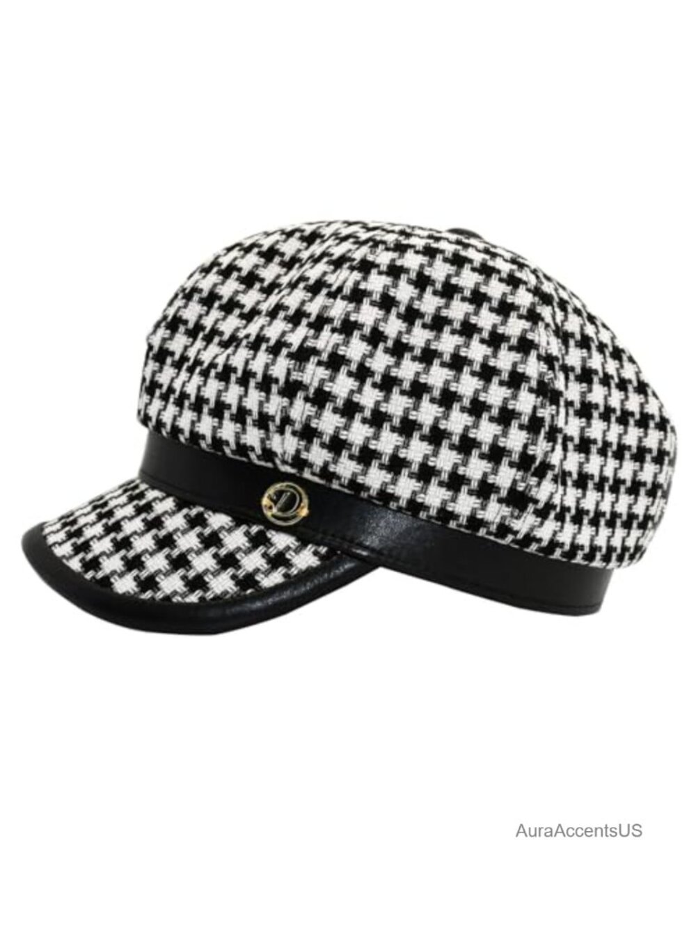 Womens Newsboy Cap Cotton PU Leather Brim Fall Church Hat